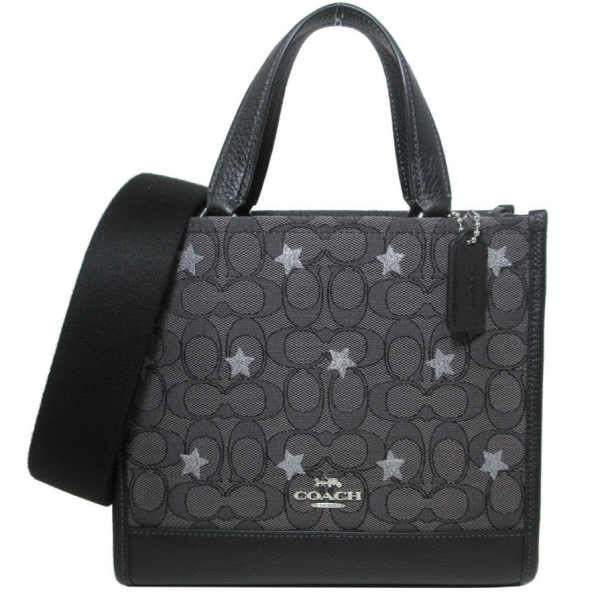 COACH DEMPSEY TOTE 22 IN SIGNATURE JACQUARD WITH STAR EMBROIDERY IN SMOKE BLACK MULTI CO972