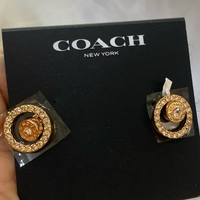 COACH SIGNATURE OPEN CIRCLE HALO STUD EARRINGS CZ ROSE GOLD PLATED 197881RG689