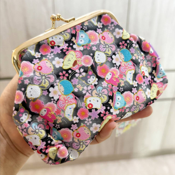 SANRIO HATAYAMA SHOJI GARAMAGUCHI POUCH WITH JAPANESE PATTERN CHROMI KUROMI
