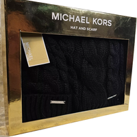 MICHAEL KORS BOXED BLACK 2-PIECE SET KNIT SCARF & BINNIE HAT 539778C