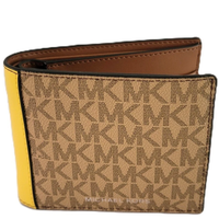 MICHAEL KORS COOPER SIGNATURE LOGO BILLFOLD WITH PASSCASE WALLET IN DAISY YELLOW 36S5LCOF2B