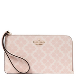KATE SPADE LUCY SPADE FLOWER FLORAL MEDIUM L-ZIP WRISTLET IN ROSE SMOKE KG487