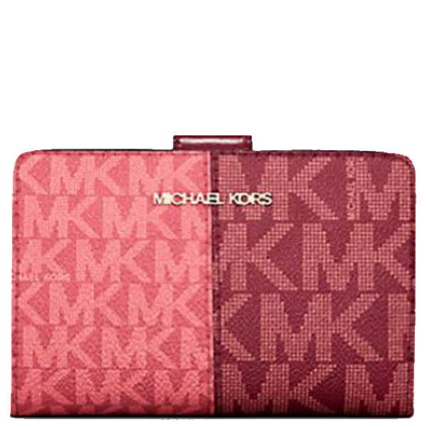 MICHAEL KORS JET SET MEDIUM TWO-TONE LOGO WALLET 35F4GTVF6B OXBLOOD MULTI