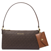 MICHAEL KORS OUTLET VINCENT MEDIUM SIGNATURE LOGO POCHETTE WITH CARD CASE 35F4G2VC6B BROWN