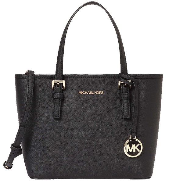 MICHAEL KORS JET SET TRAVEL EXTRA SMALL LOGO TOP ZIP TOTE BAG 35T9GTVT0L BLACK