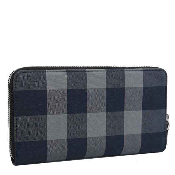 BURBERRY BLACK GREY PLAID LARGE ZIP AROUND LONG WALLET 80840631