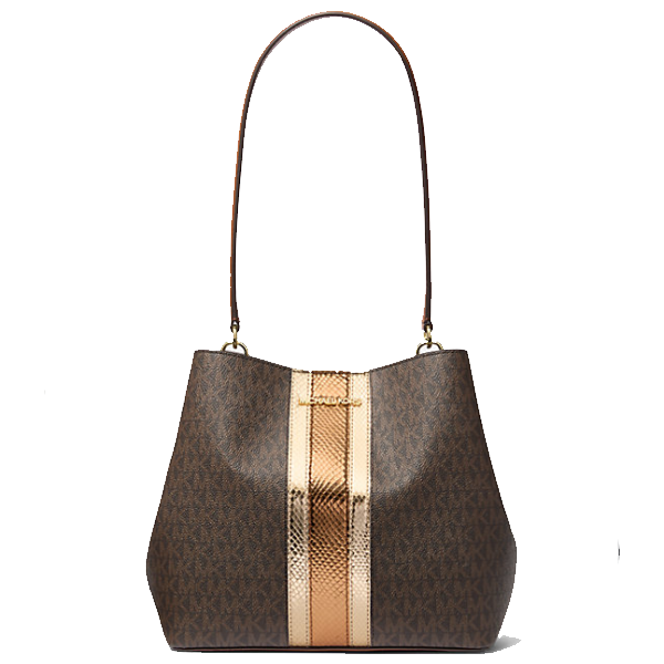 MICHAEL KORS PRATT MEDIUM SIGNATURE LOGO AND METALLIC SHOULDER BAG 35F4G3FS2B
