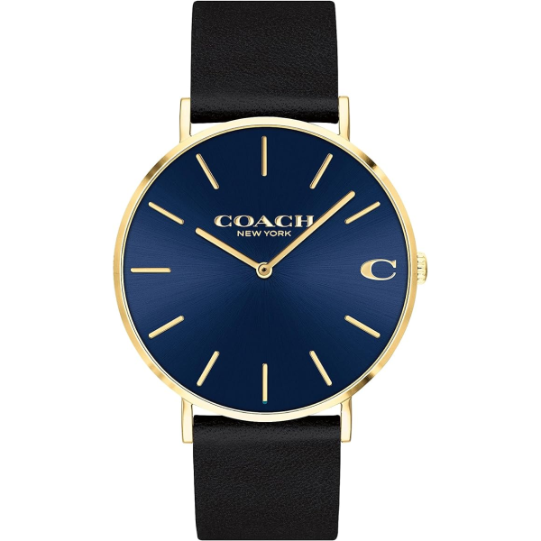 COACH BOXED  CHARLES BLACK STRAP BLUE SURFACE MEN'S WATCH 14602548