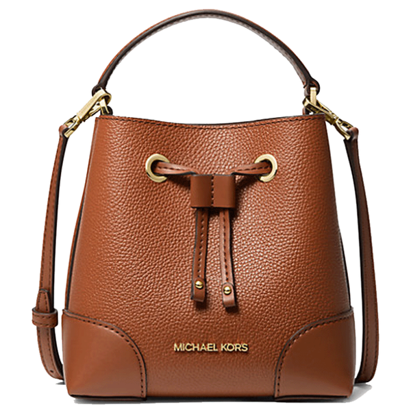 MICHAEL KORS MERCER SMALL PEBBLED LEATHER BUCKET BAG IN BROWN LUGGAGE 35R3GM9M1L