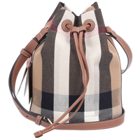 BURBERRY SMALL BUCKET BAG TEXTILE BEIGE BROWN LEATHER 80840451