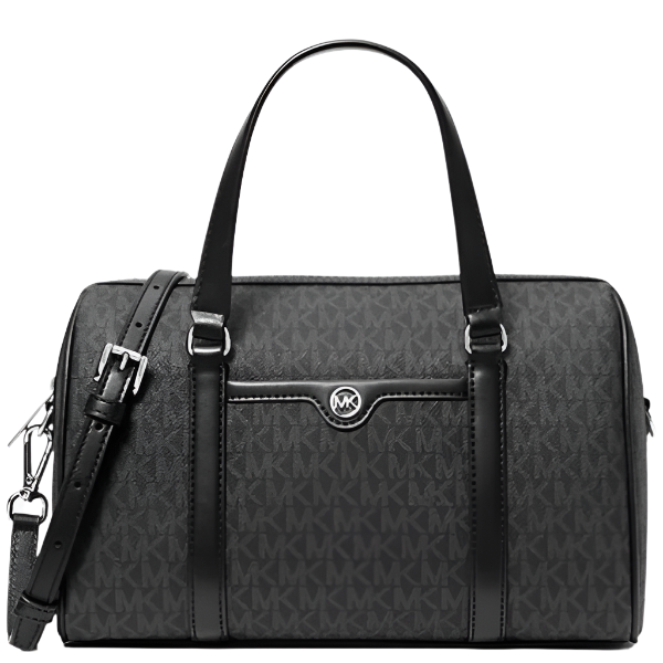 MICHAEL KORS JET SET TRAVEL MEDIUM SIGNATURE LOGO SATCHEL BLACK 35S4STFS8B
