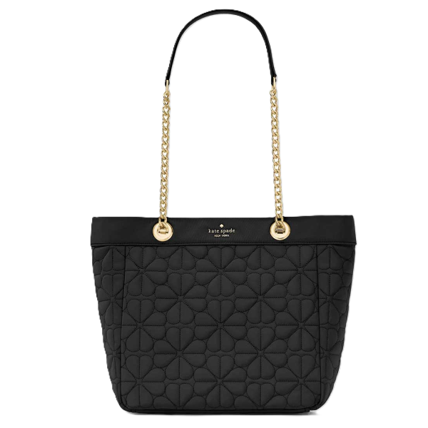 KATE SPADE SPADE FLOWER QUILTED FABRIC MEDIUM TOTE BLACK KK156