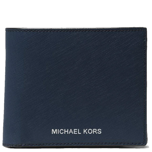 MICHAEL KORS HARRISON SAFFIANO LEATHER BILLFOLD WALLET WITH COIN POCKET NAVY 36S4LHRF3L