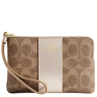 COACH CORNER ZIP WRISTLET IN SIGNATURE CANVAS IN LIGHT CHAMPAGNE CX255