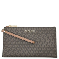 MICHAEL KORS WOMEN'S JET SET TRAVEL LARGE TOP ZIP PEBBLED LEATHER WRISTLET POUCH 35T4GTVW3B BROWN SIGNATURE