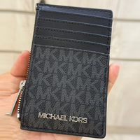 MICHAEL KORS SIGNATURE TOP ZIP CARD CASE COIN POUCH CARD HOLDER WALLET BLACK SIGNATURE 35F2STVD2B