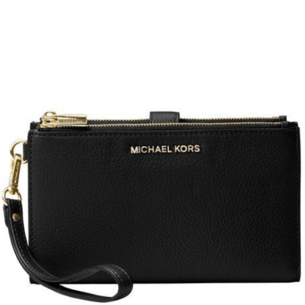 MICHAEL KORS JET SET TRAVEL DOUBLE ZIP WRISTLET PHONE WALLET 35F8GTVW0L BLACK