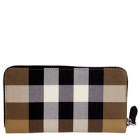 BURBERRY CHECK CANVAS ZIP AROUND LONG WALLET 80845601 MULTICOLOR TAUPE BROWN