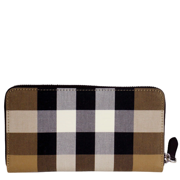 BURBERRY CHECK CANVAS ZIP AROUND LONG WALLET 80845601 MULTICOLOR TAUPE BROWN