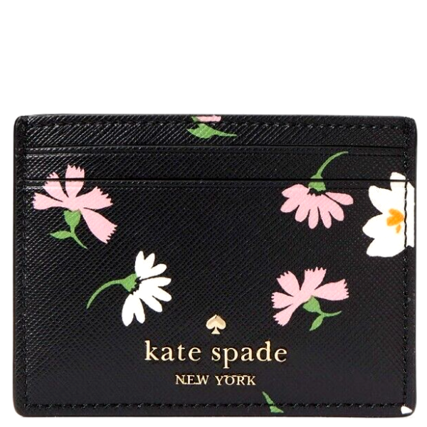 KATE SPADE MADISON BLACK FLORAL WALTZ SMALL SLIM CARD HOLDER KF481
