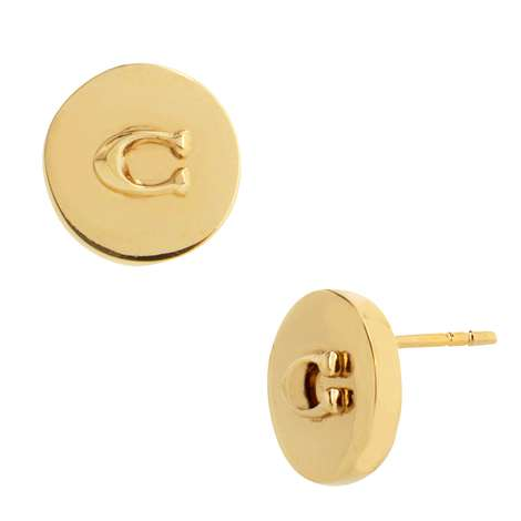 COACH SIGNATURE C ROUND POST STUD EARRINGS GOLD PLATED