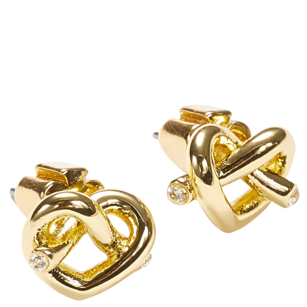 KATE SPADE NEW YORK BOXED CRYSTAL ACCENTED LOVE KNOT STUD EARRINGS IN GOLD TONE KD698