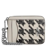 COACH ZIP CARD CASE WITH HOUNDSTOOTH PRINT SILVER/CREAM/BLACK CK442
