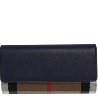 BURBERRY HALTON LARGE CHECK CANVAS AND COWHIDE FLAP BI-FOLD LONG WALLET 80840311 BLACK FLAP