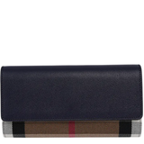 BURBERRY HALTON LARGE CHECK CANVAS AND COWHIDE FLAP BI-FOLD LONG WALLET 80840311 BLACK FLAP