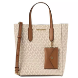 MICHAEL KORS OUTLET VINCENT SMALL SIGNATURE LOGO CONVERTIBLE TOTE BAG WITH CARD CASE VANILLA 35F4G2VT1B