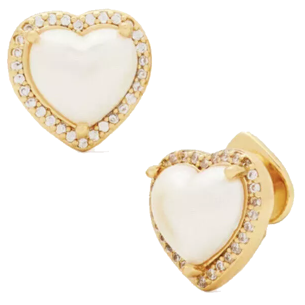 KATE SPADE NEW YORK MY LOVE PAVE PEARLY HEART HALO CREAM/GOLD STUD EARRINGS KA864