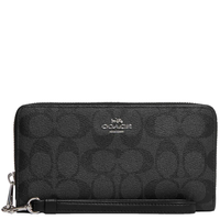 COACH LONG ZIP AROUND WALLET IN SIGNATURE CANVAS CW778 CHARCOAL BLACK