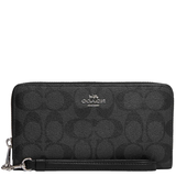 COACH LONG ZIP AROUND WALLET IN SIGNATURE CANVAS CW778 CHARCOAL BLACK