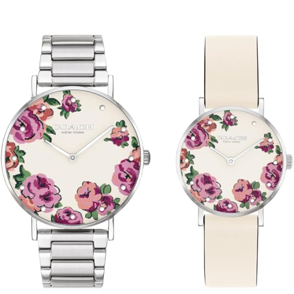 COACH BOXED PERRY 36MM FLOWER DIAL WATCH WITH 2 INTERCHANGABLE BANDS 14000094
