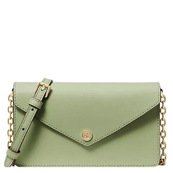 MICHAEL KORS SMALL SAFFIANO LEATHER ENVELOPE CROSSBODY BAG IN GREEN LIGHT SAGE (35S3GTVC5L)