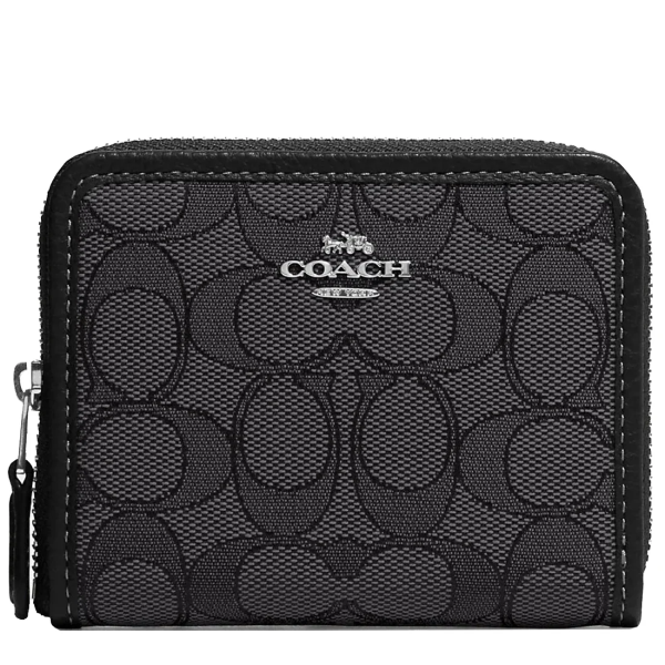 COACH SMALL ZIP AROUND WALLET IN SIGNATURE JACQUARD IN BLACK SMOKE BLACK MULTI CH389