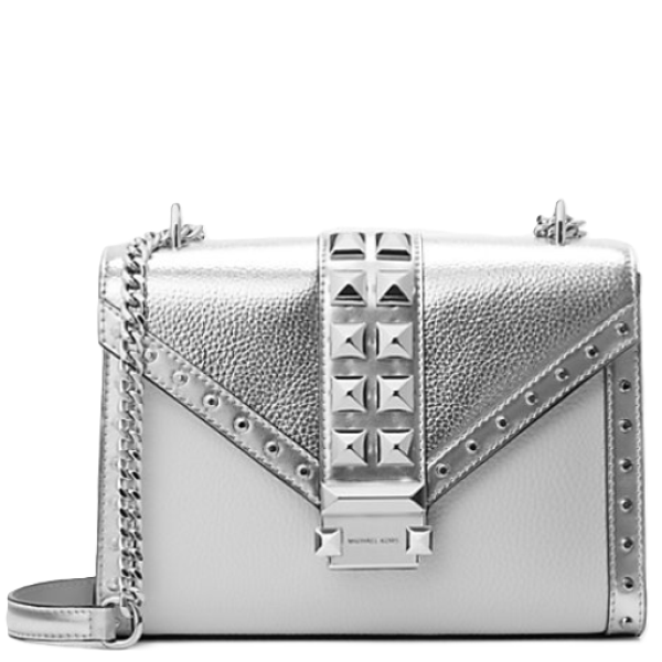MICHAEL KORS WHITNEY MEDIUM STUDDED SHOULDER BAG SILVER MULTI 35S5SWHL2M