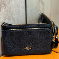 COACH DOUBLE ZIP WALLET C5610 MIDNIGHT BLUE FULL LEATHER