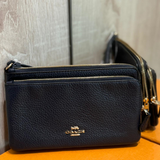 COACH DOUBLE ZIP WALLET C5610 MIDNIGHT BLUE FULL LEATHER