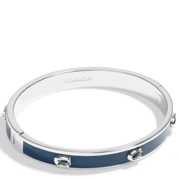 COACH BOXED SIGNATURE C ENAMEL BANGLE BRACELET 479243CB400 SILVER/BLUE