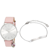 COACH BOXED PERRY WOMEN'S WATCH, 14000074, LEATHER, PINK/SILVER, WITH BRACELET