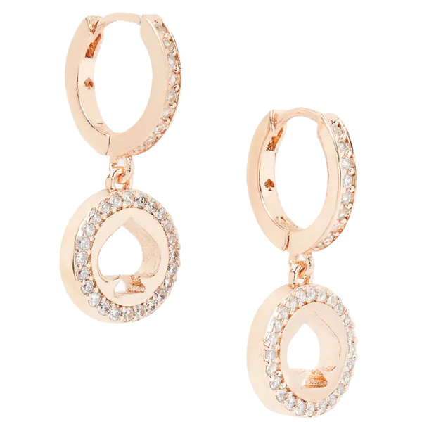 KATE SPADE SPOT THE SPADE PAVE HUGGIES EARRINGS IN CLEAR/ ROSE GOLD K9175