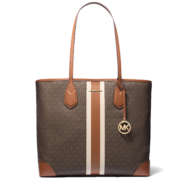MICHAEL KORS EVA LARGE SIGNATURE LOGO STRIPE TOTE BAG BROWN 35R5GV0T7V