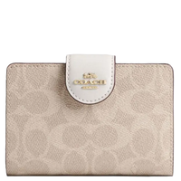 COACH MEDIUM CORNER ZIP WALLET IN SIGNATURE CANVAS IN SAND CHALK (CW786) C0082