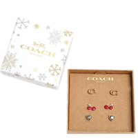 COACH BOXED SIGNATURE CHERRY HEART EARRINGS THREE (3) IN A SET CO294