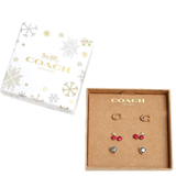 COACH BOXED SIGNATURE CHERRY HEART EARRINGS THREE (3) IN A SET CO294