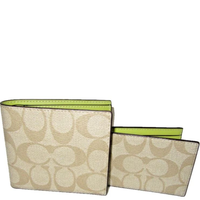 COACH 3-IN-1 WALLET IN SIGNATURE CANVAS WITH LIGHT KHAKI / KEYLIME 74993 25519 F74993