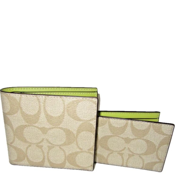 COACH 3 IN 1 WALLET IN SIGNATURE CANVAS WITH LIGHT KHAKI KEYLIME 749 cadysdeluxe