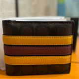 COACH 3-IN-1 WALLET IN SIGNATURE CANVAS WITH VARSITY STRIPE 3008 YELLOW BROWN