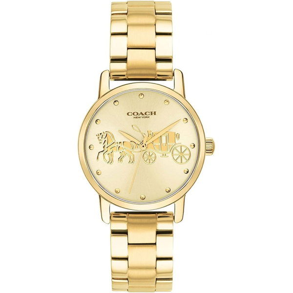 BOXED COACH 14503075 GRAND GOLD DIAL GOLD TONE STAINLESS STEEL WOMEN'S WATCH